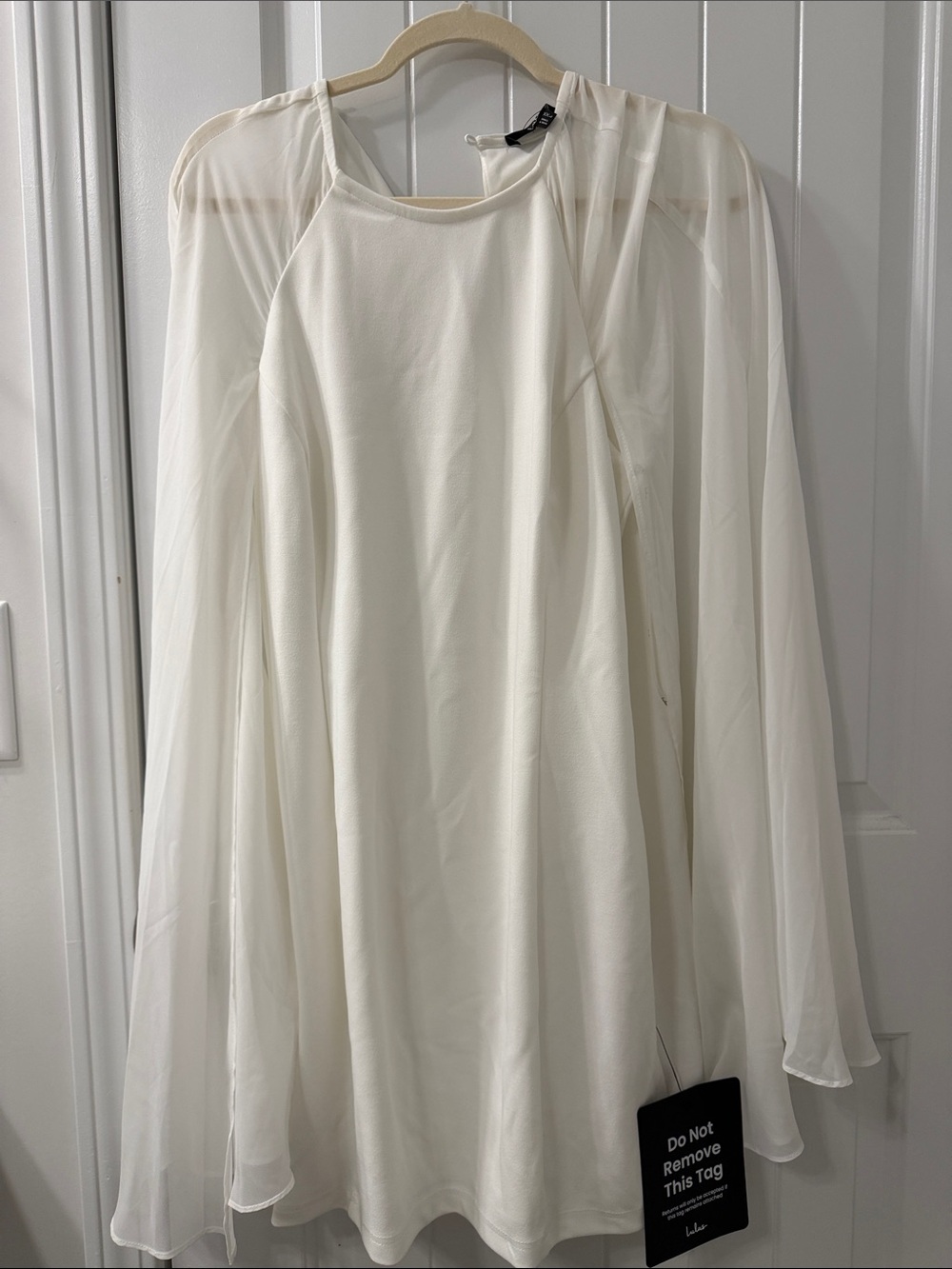 NWT XXL Lulu's Cream Sheer Chiffon Overlay Long-Sleeve dress